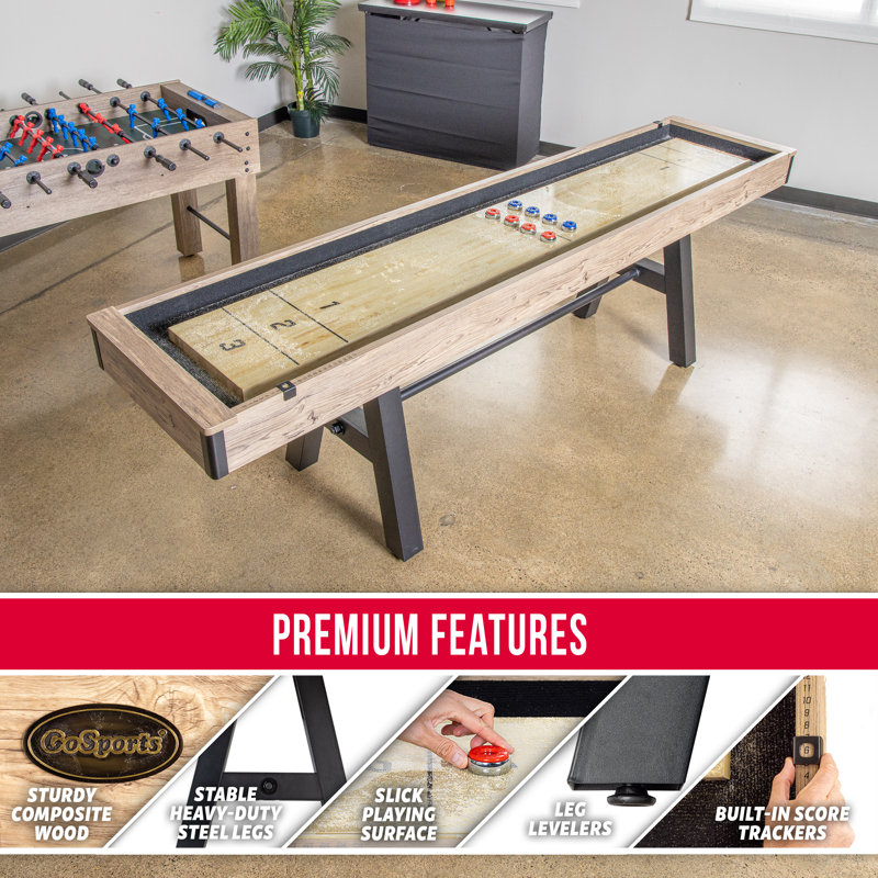 GoSports Premium 9 ft Shuffleboard Table with 8 Pucks, Shuffleboard Wax